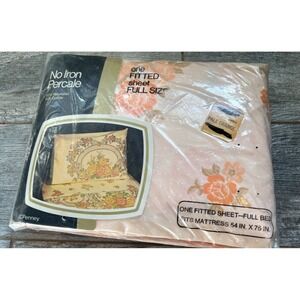 JCPenney‎ Full Size Fitted Sheet Floral Pale Orange No Iron Percale New Vintage